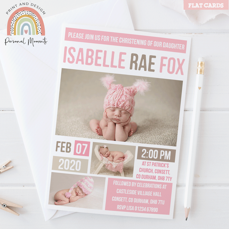 FLAT Pink Banner Baby Girl Thank You Cards