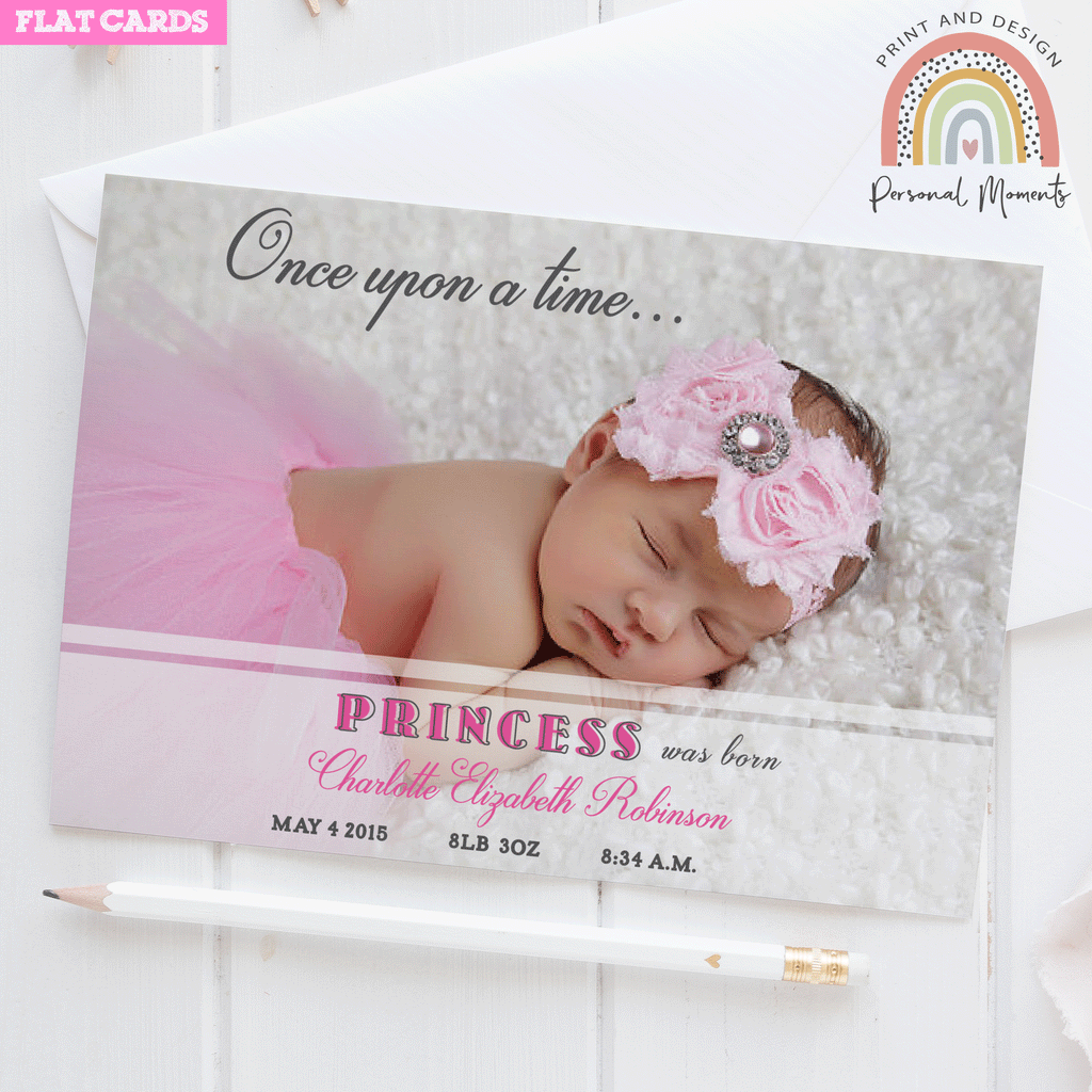 Personalised Princess Was Born Thank You Card 