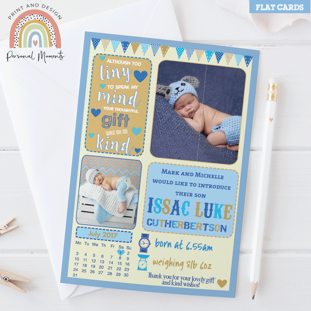 Blue And Yellow Baby Boy Thank You Card 