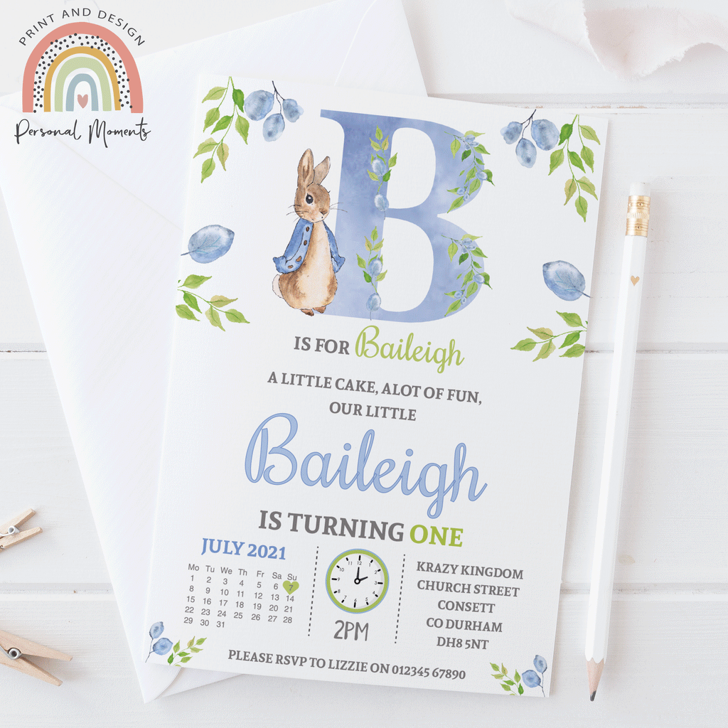 Personalised Peter Rabbit Invitations