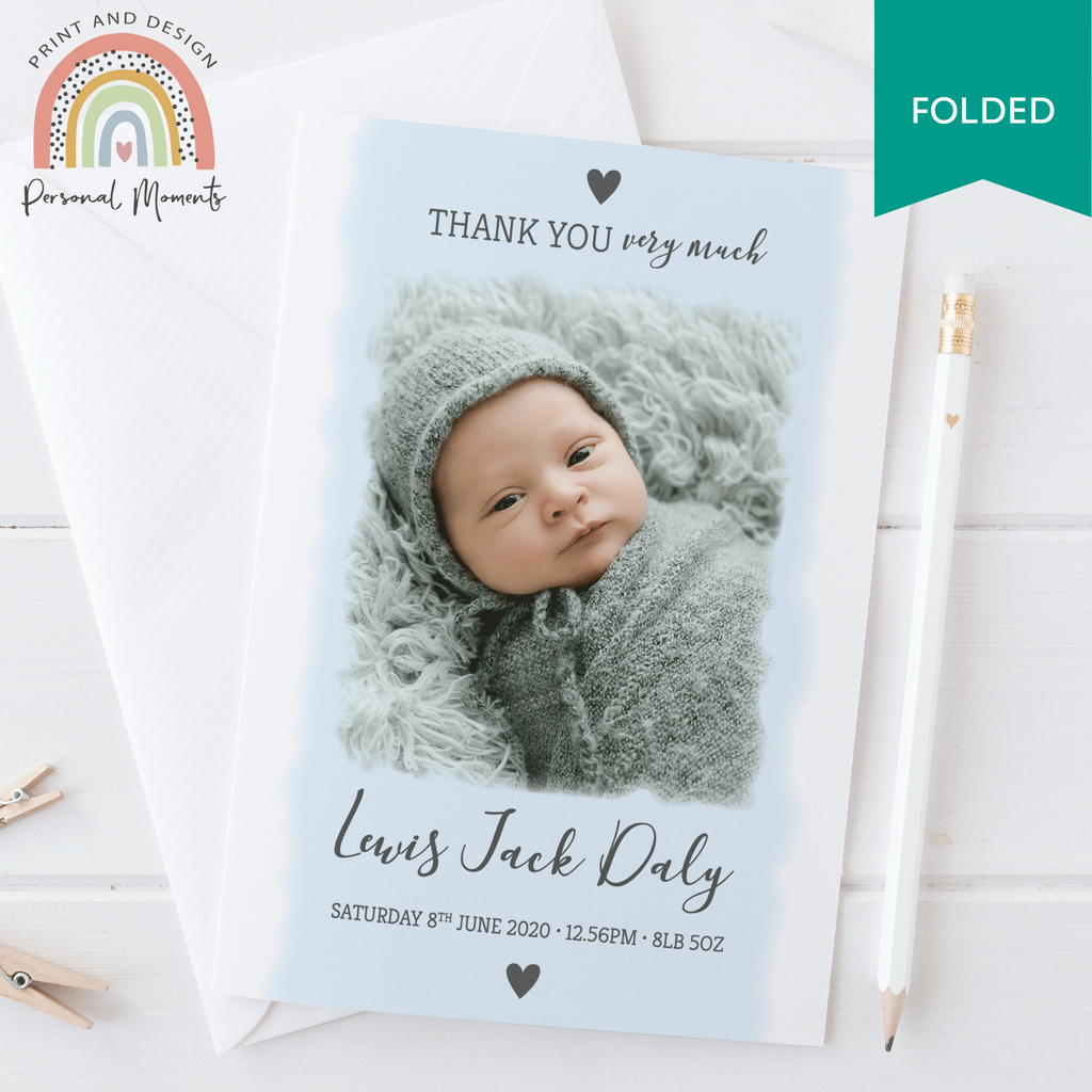Blue to white boy thank you card FOLDED