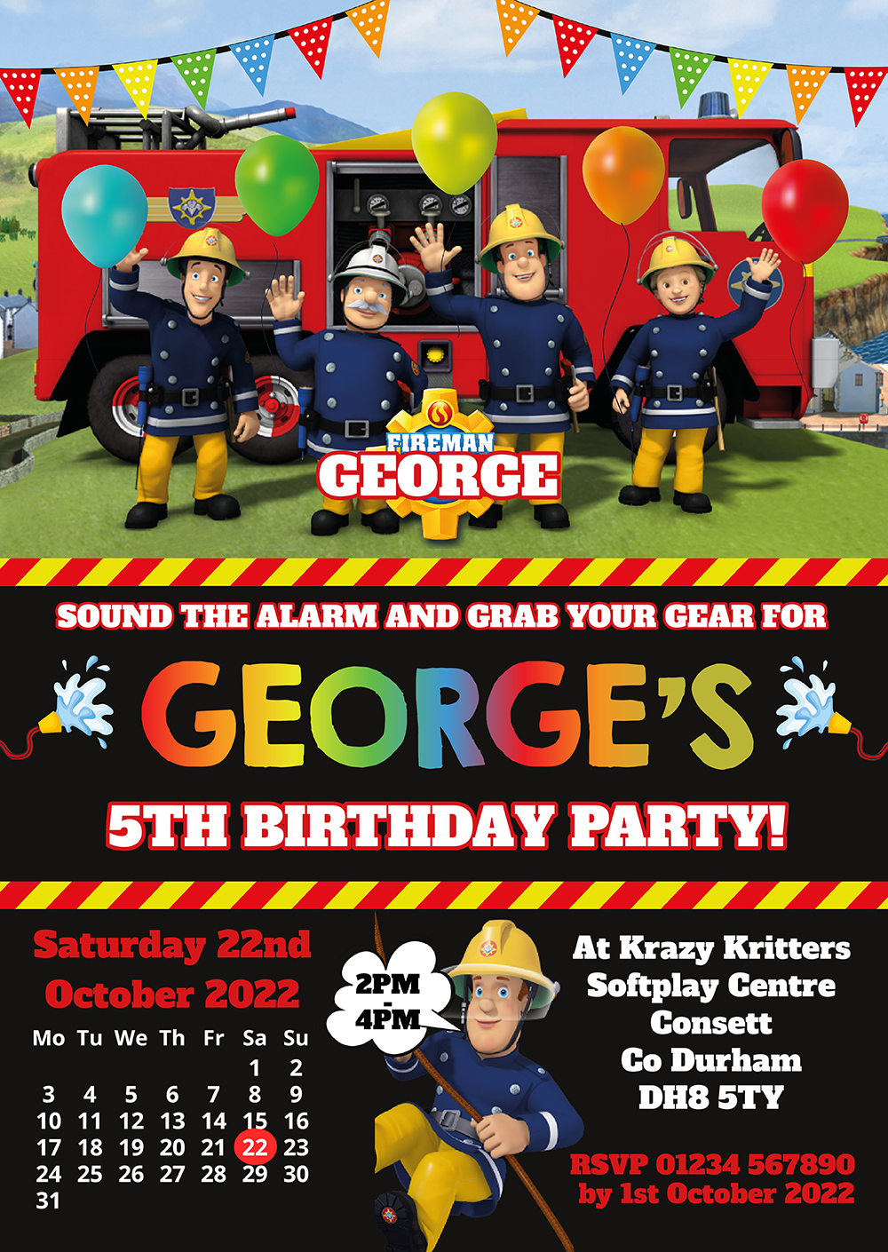 Template Free Chalk Firefighter Birthday Invitations ANY AGE Free Printable, image size:1000x1410