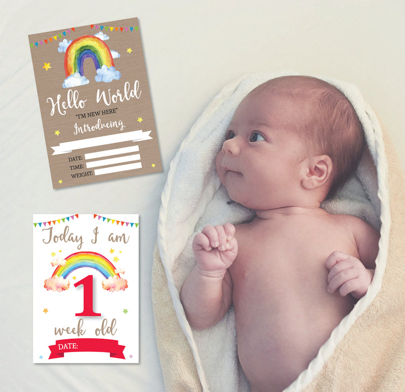 Rainbow Themed Baby Milestone Cards - Ideal Baby Shower Gift, Colourful Keepsake & Memory Cards