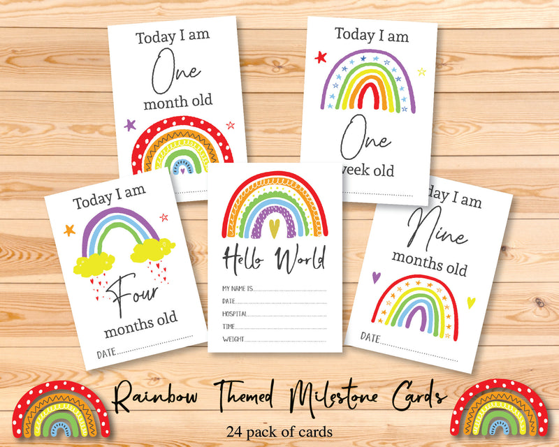 Unisex Rainbow Baby Milestone Cards - Ideal Baby Shower Gift, Colourful Keepsake and Memory Cards