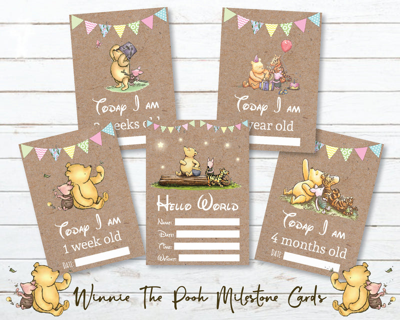 Winnie The Pooh Baby Boy 1st Year Milestone Cards - Ideal New Baby Gift, Baby Shower Memory Cards
