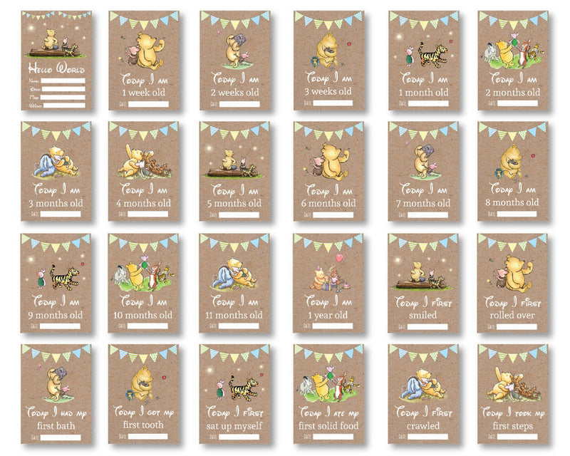 Winnie The Pooh Baby Boy 1st Year Milestone Cards - Ideal New Baby Gift, Baby Shower Memory Cards
