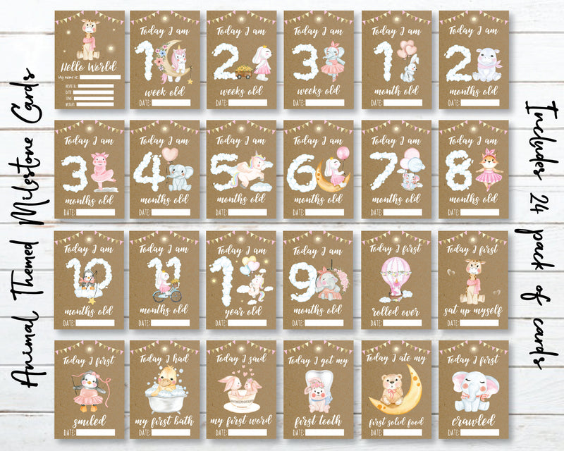 Unicorn Baby Girl 1st Year Milestone Cards - Animal-Themed Memory Cards for New Baby, Ideal Baby Shower Gift