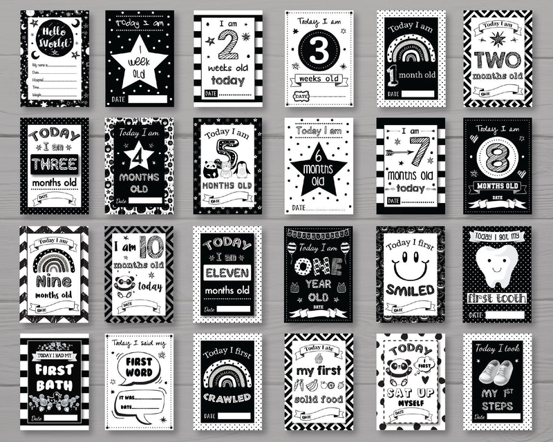 Monochrome Black and White 1st Year Milestone Cards - Baby Keepsake