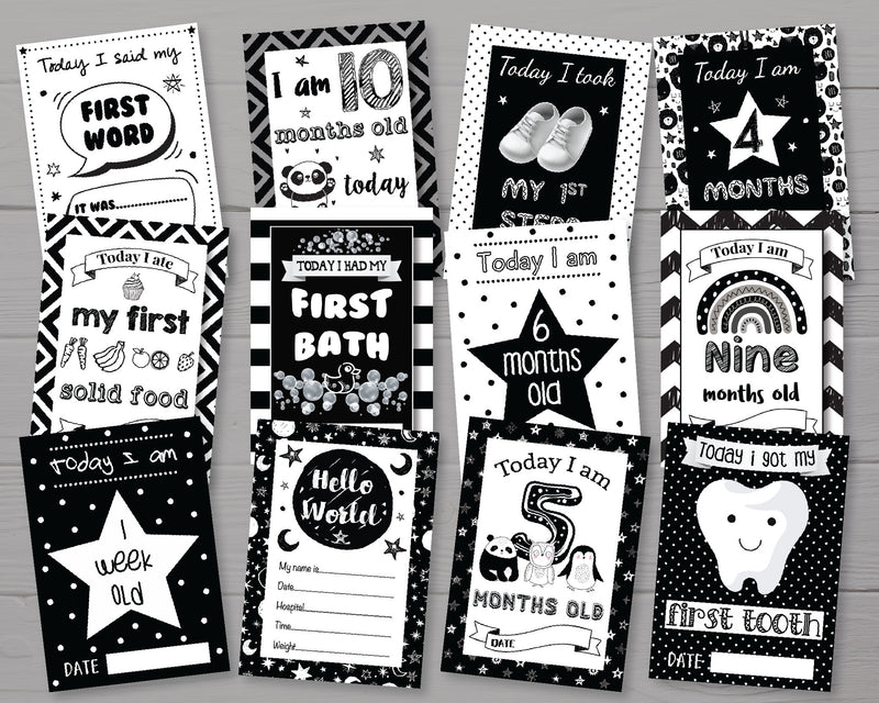 Monochrome Black and White 1st Year Milestone Cards - Baby Keepsake