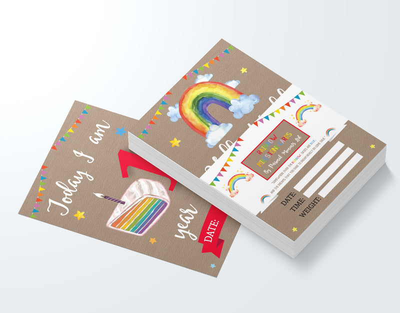 Rainbow Themed Baby Milestone Cards - Ideal Baby Shower Gift, Colourful Keepsake & Memory Cards
