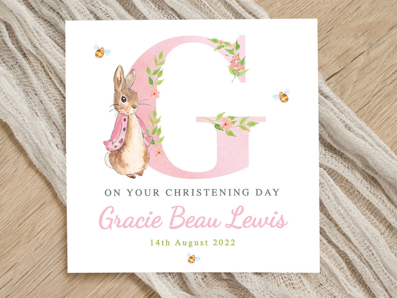 Blue Bunny Peter Rabbit Card - Customised for Christening, Baptism & Naming Day, Ideal for Grandson, Godson