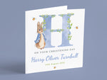 Blue Bunny Peter Rabbit Card - Customised for Christening, Baptism & Naming Day, Ideal for Grandson, Godson