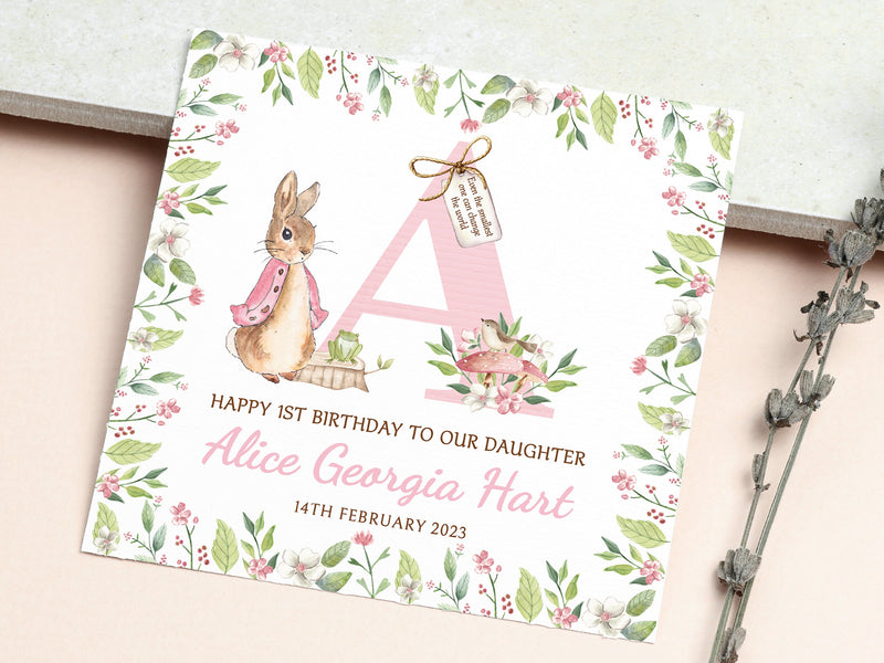 Personalised Blue Peter Rabbit Floral Birthday Card