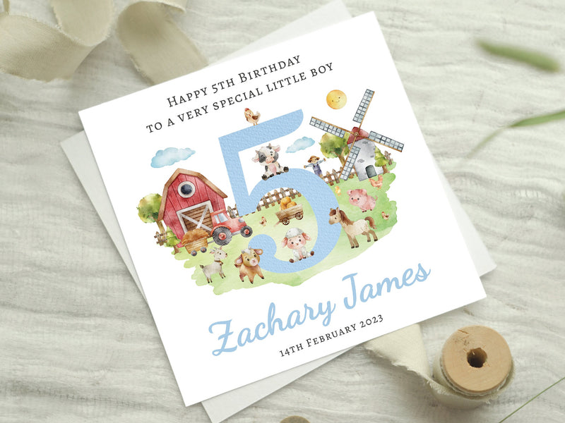 Personalised Farm Animals Birthday Card Blue