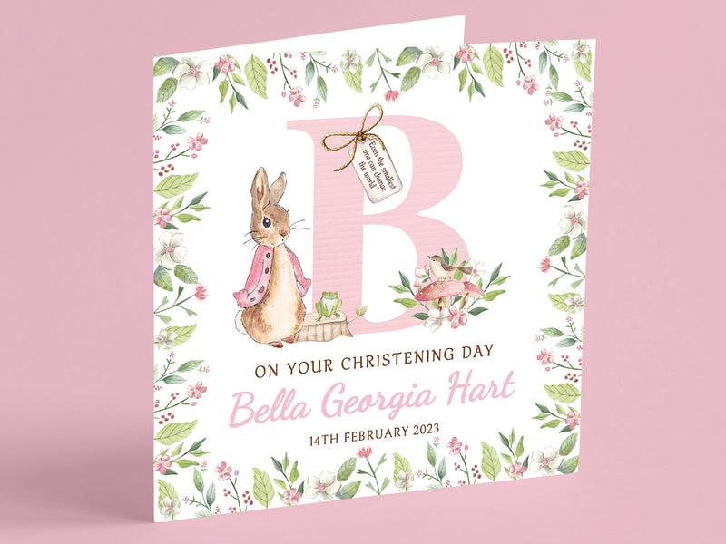 Personalised Floral Bunny Christening Card - Custom Baptism Card for Goddaughter, Girl's Christening Day