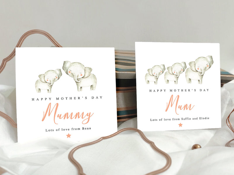 Personalised Mother&#39;s Day Card, Elephant Mothers Day Card, Mummy, Grandma, Gran, Mum, Grandparent, Mammy, Nana, 1st Mother&#39;s Day Card