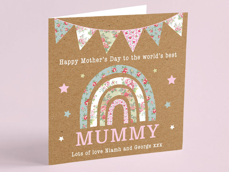 Personalised Mother&#39;s Day Card, Floral Rainbow Mothers Day Card, 1st Mother&#39;s Day Card, Mummy, Mum, Gran, Nan, Granny Card, Vintage