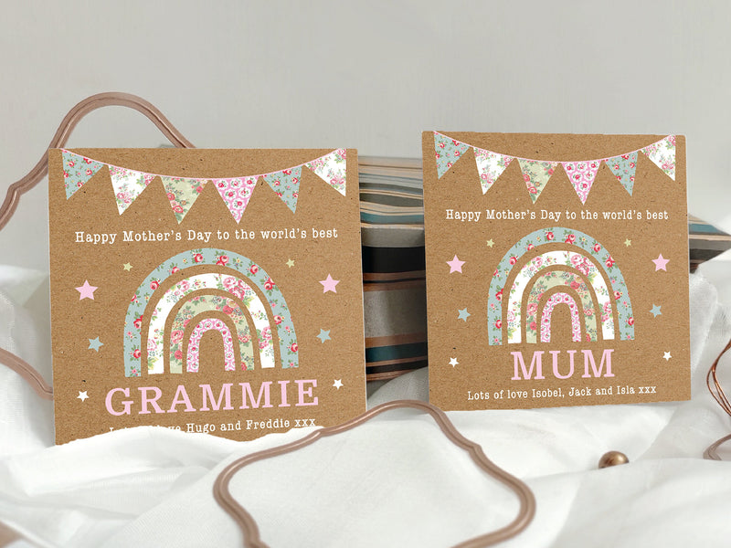 Personalised Mother&#39;s Day Card, Floral Rainbow Mothers Day Card, 1st Mother&#39;s Day Card, Mummy, Mum, Gran, Nan, Granny Card, Vintage