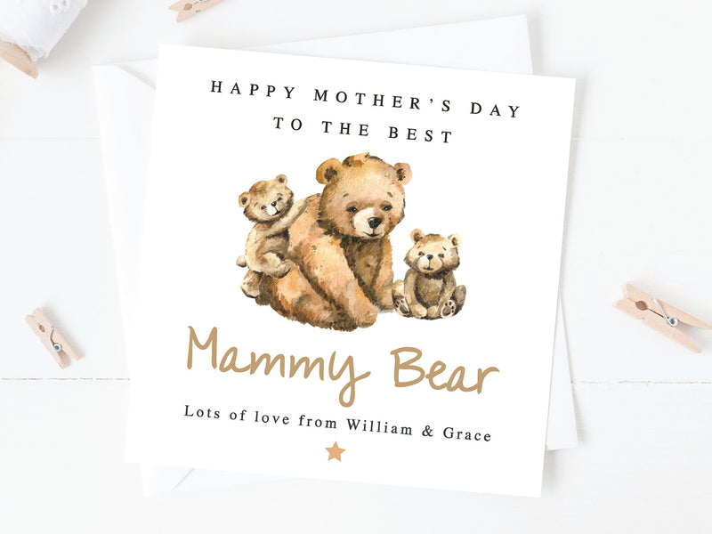 Personalised Mother&#39;s Day Card, Mummy Bear Mothers Day Card, Grandma, Gran, Mum, Grandparent, Mammy, Nana, Unique 1st Mother&#39;s Day Card