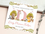 Personalised Woodland Animals Christening Card - Customised Baptism, Naming Day, Botanical Baby Initial Keepsake