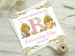 Personalised Woodland Animals Christening Card - Customised Baptism, Naming Day, Botanical Baby Initial Keepsake