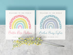 Personalised Rainbow Pink New Baby Girl Card