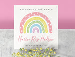Personalised Rainbow Pink New Baby Girl Card
