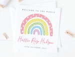 Personalised Rainbow Pink New Baby Girl Card