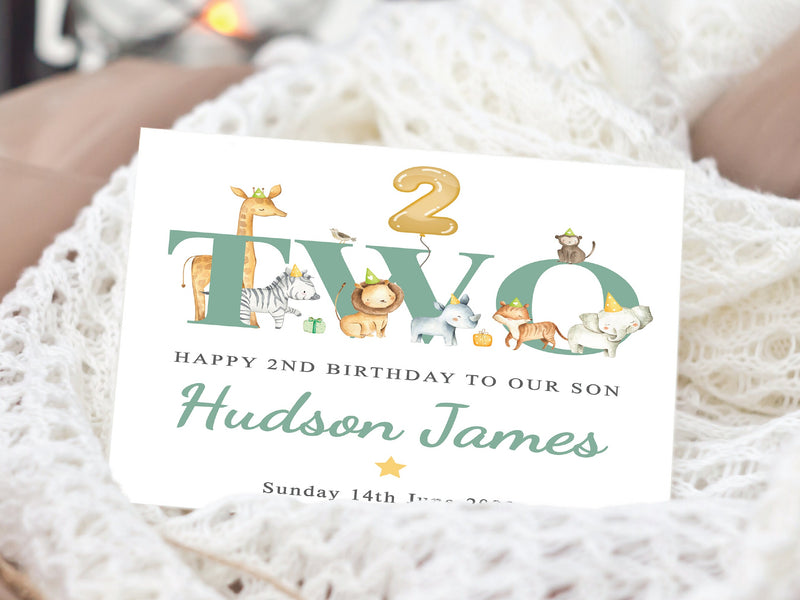 Personalised Jungle 2nd Birthday Card Green