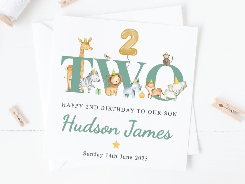 Personalised Jungle 2nd Birthday Card Pink