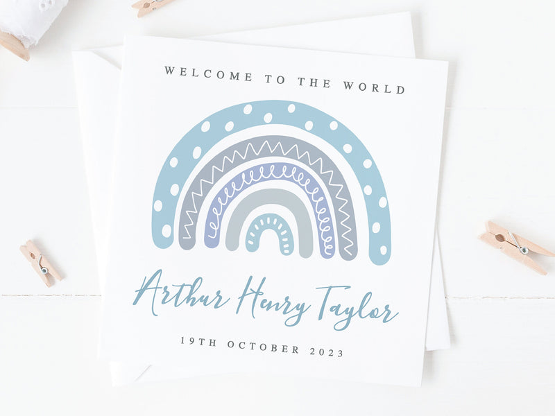 Personalised Rainbow Pink New Baby Girl Card