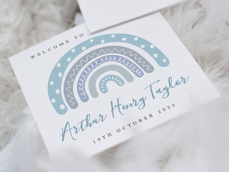 Personalised Rainbow Pink New Baby Girl Card