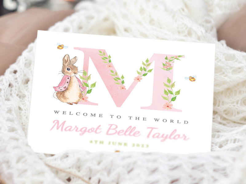 Personalised Peter Rabbit New Baby Card – Congratulations On Your Baby Boy, Blue Theme, UK Made