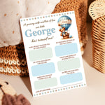 Personalised 1st Birthday Time Capsule Cards, Teddy Bear, Hot Air Balloon First Birthday Party