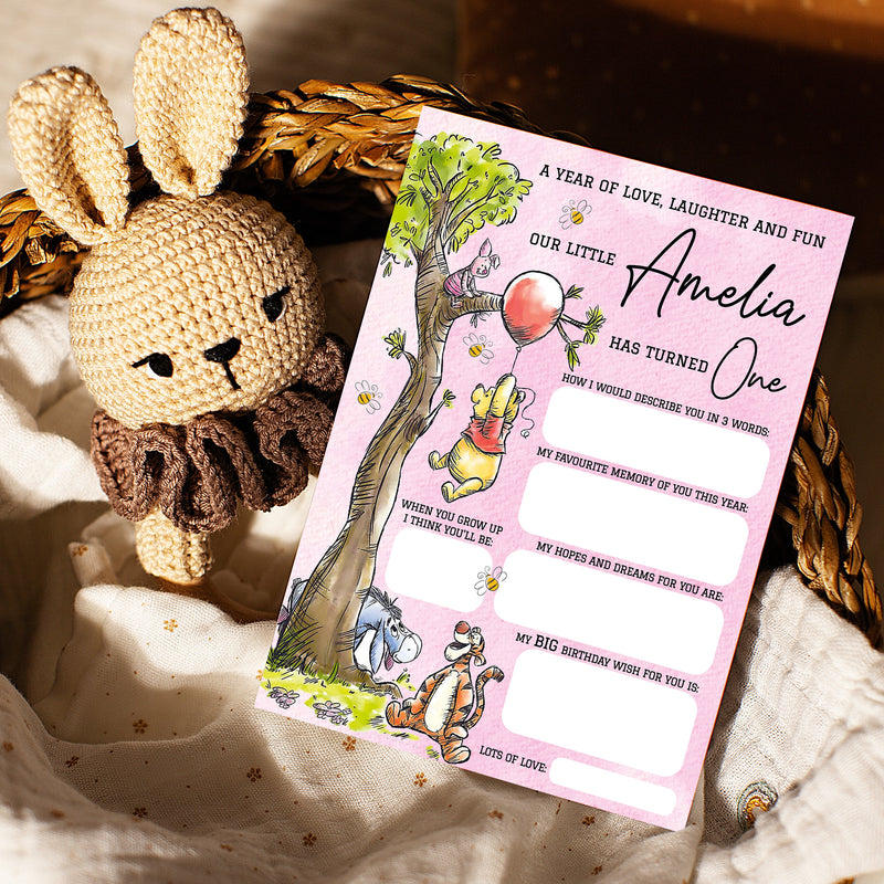 Personalised 1st Birthday Time Capsule Cards, Winnie The Pooh First Birthday Theme