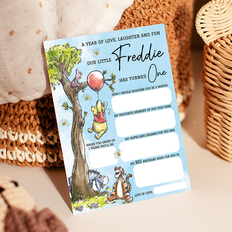 Personalised 1st Birthday Time Capsule Cards, Winnie The Pooh First Birthday Theme