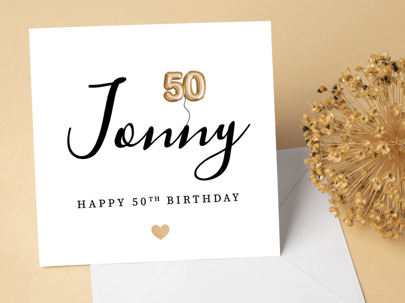 Personalised 50th Birthday Card - Happy 50 Today Celebration - Milestone Fifty Balloon Design - Unique 50th Birthday Keepsake - Customised Fiftieth Greeting GG103