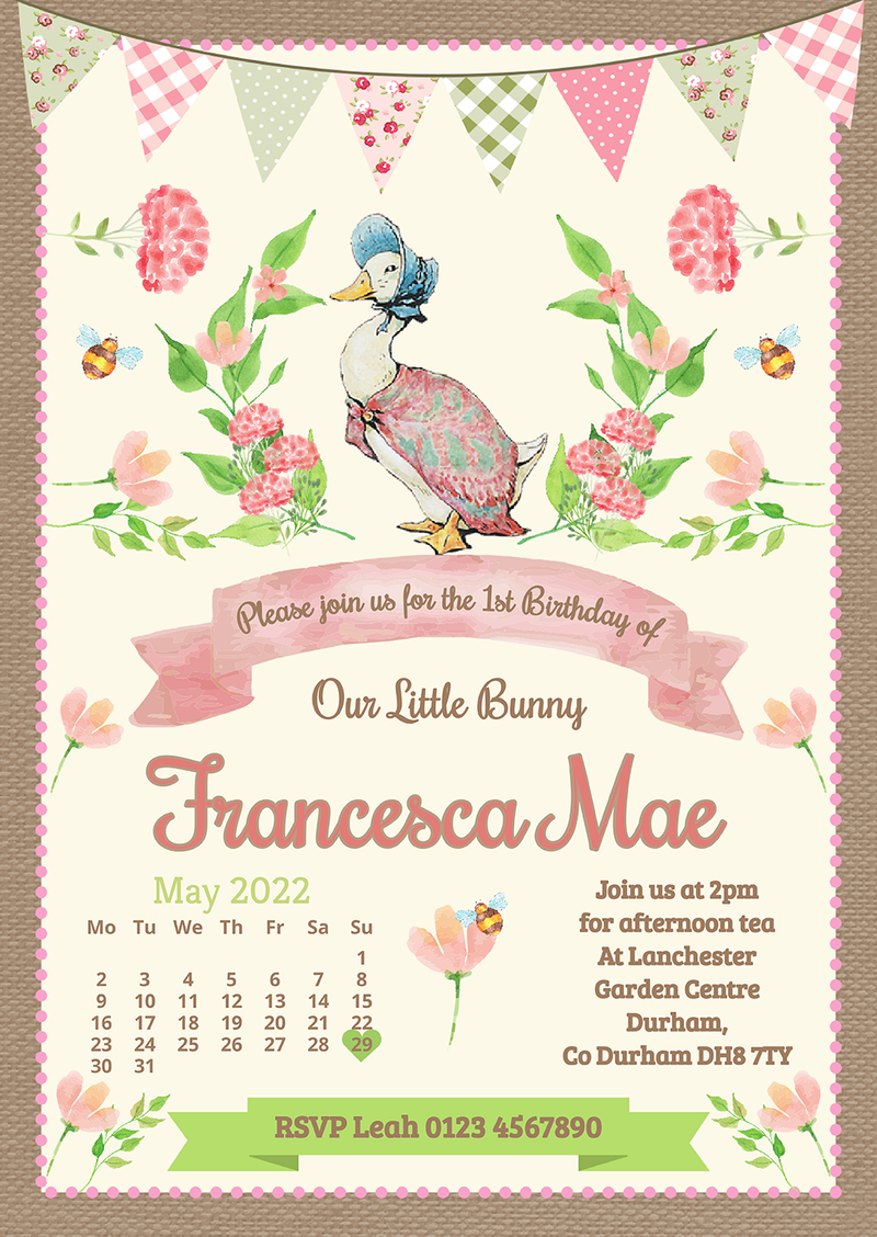 Personalised Vintage Jemima Puddleduck Invites