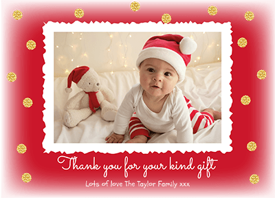 FOLDED Custom Festive Christmas Thank You Cards, Family Photo Xmas Thank You Card, Baby Christmas Thank You Card Pack