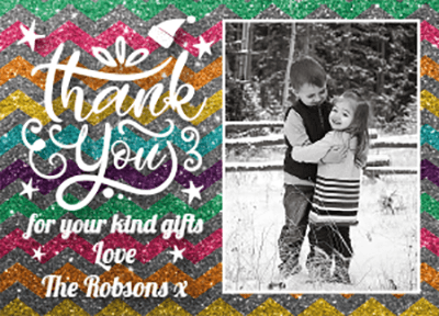 FOLDED Christmas Thank You Cards With Image, Personalised Christmas Thank You Card