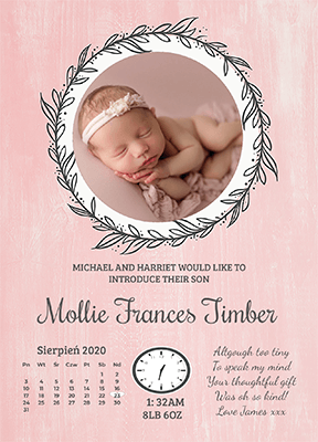 FOLDED pink circle baby girl thank you card 