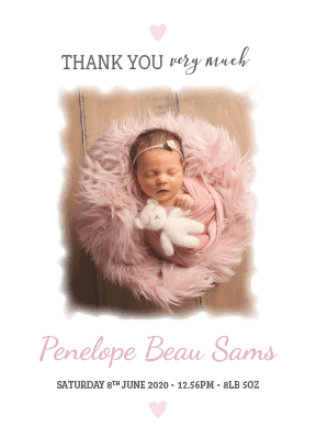 Personalised Cute baby girl Thank You note FOLDED