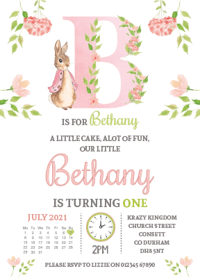Personalised Peter Rabbit Girl Invites