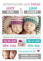 FOLDED Create Your Own New Born Twins Thank You Cards with Photo | Personal Moments | High-Quality Printing