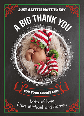 FOLDED Upload Photo Christmas Thank You Cards, Photo Personalised Thank You Cards
