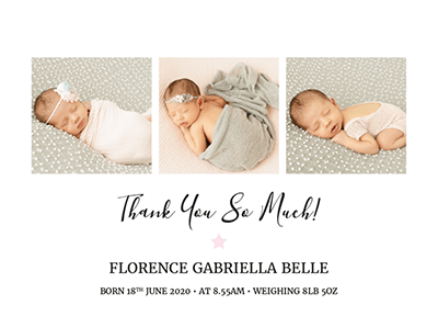 Personalised Baby girl thank you card with pink star 