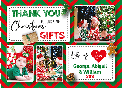 FLAT Christmas Thank You Card With Photo Insert, Custom Thank You Cards