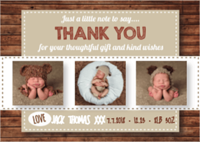 FLAT Wood Effect Baby Boy Thank You Card
