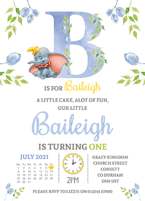 boy dumbo birthday party invites