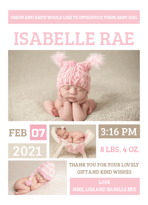 FLAT Pink Banner Baby Girl Thank You Cards